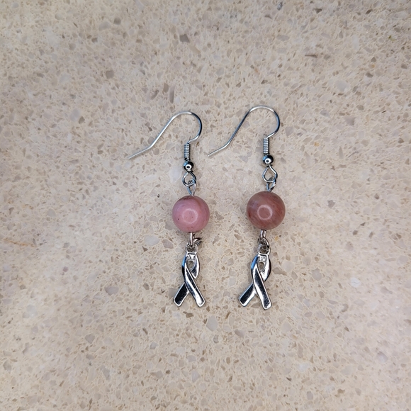 Breast Cancer Awareness Glass Bead Earring Set - Picture 2 of 3